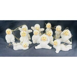 11 Vintage Snow Babies Ornaments Painted Face 3"Porcelain Bisque